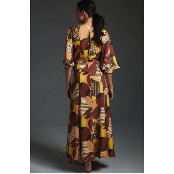 Anthropologie Hutch Deep-V Printed Wrap Maxi Dress in Multi Geo Size SP - Picture 10 of 10